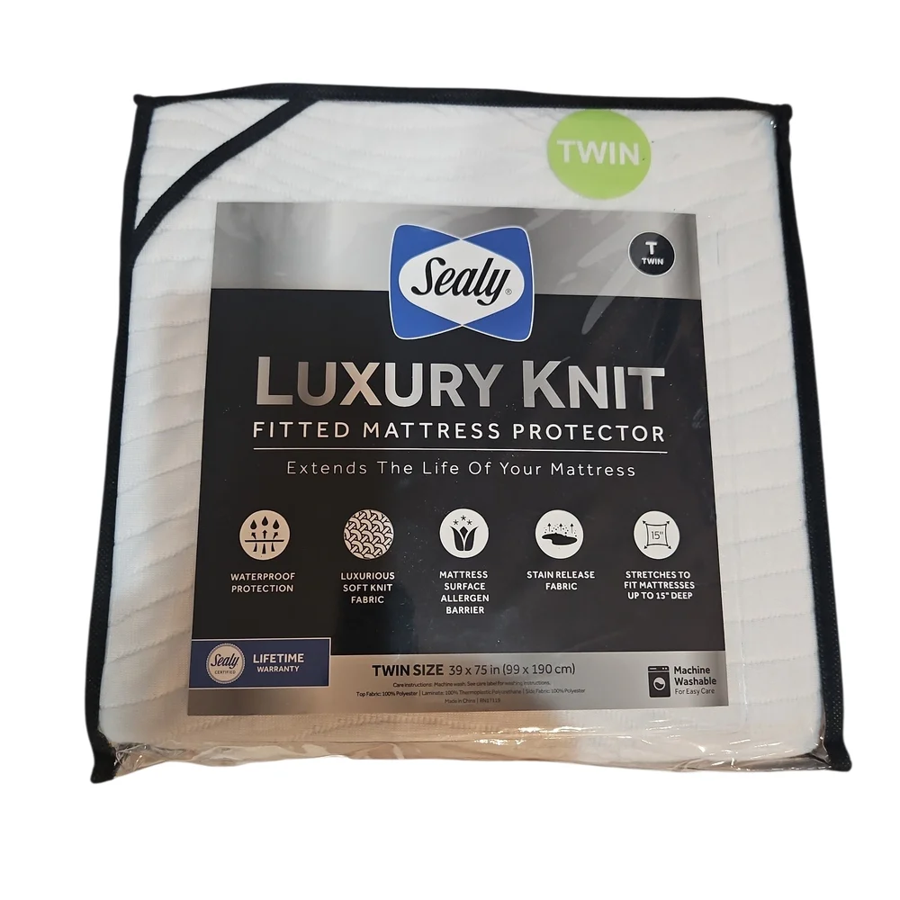 Sealy Luxury Knit Fitted Mattress Protector - White 39